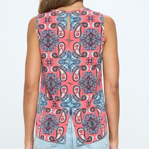 Verse Multicolor Coral Paisley Sleeveless Blouse Size Large Made in the U.S. - Picture 7 of 14